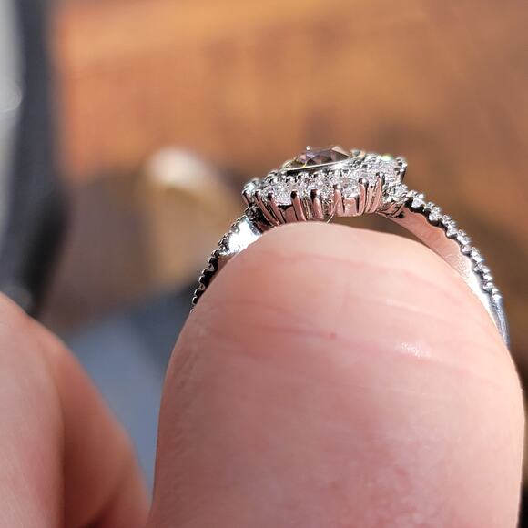 Rhodium Plated Simulated Diamond Halo Ring - Size 9 - Elegant Statement Piece - Picture 13 of 13